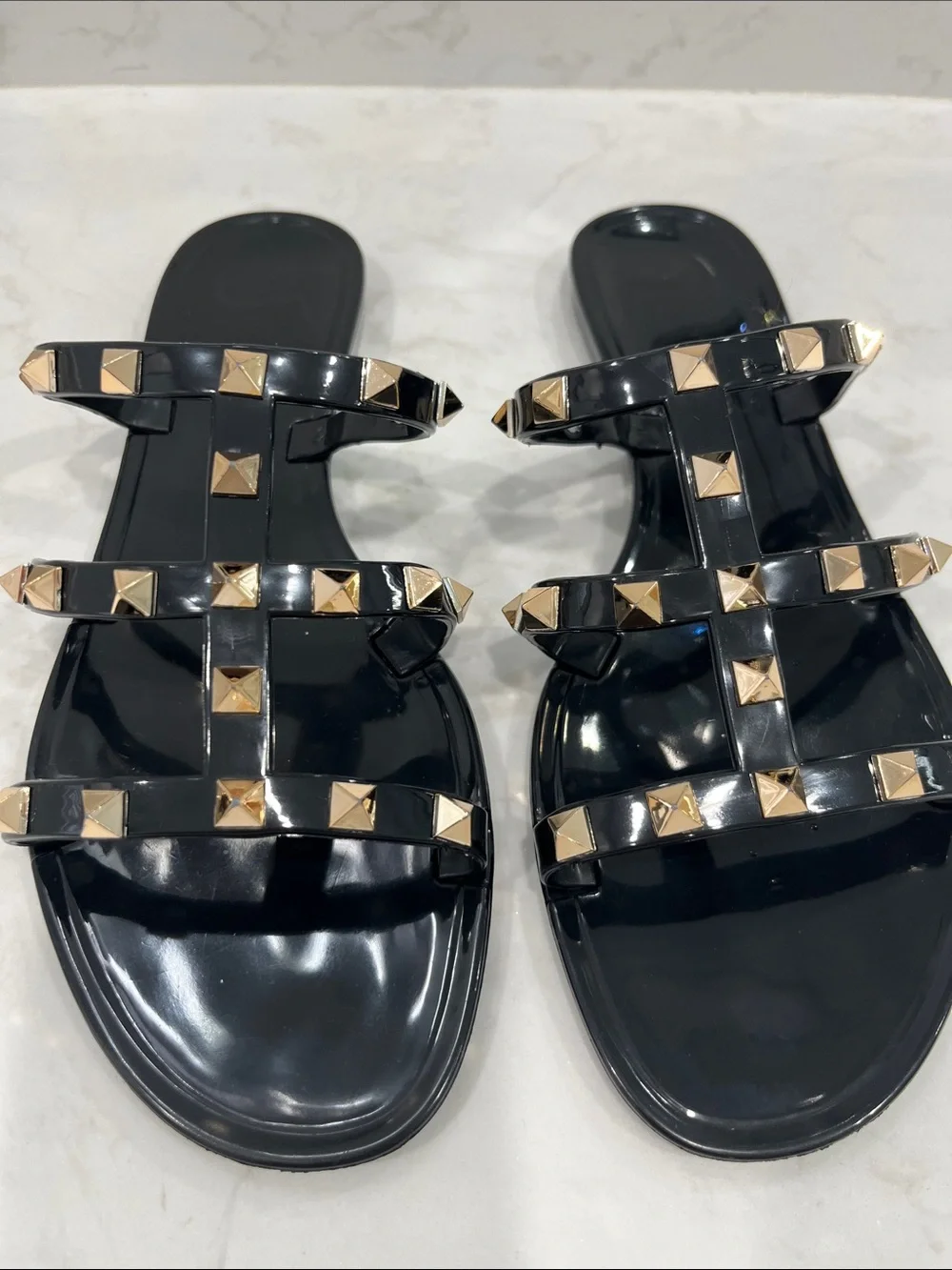 Black Studded Slide Sandals - Women
